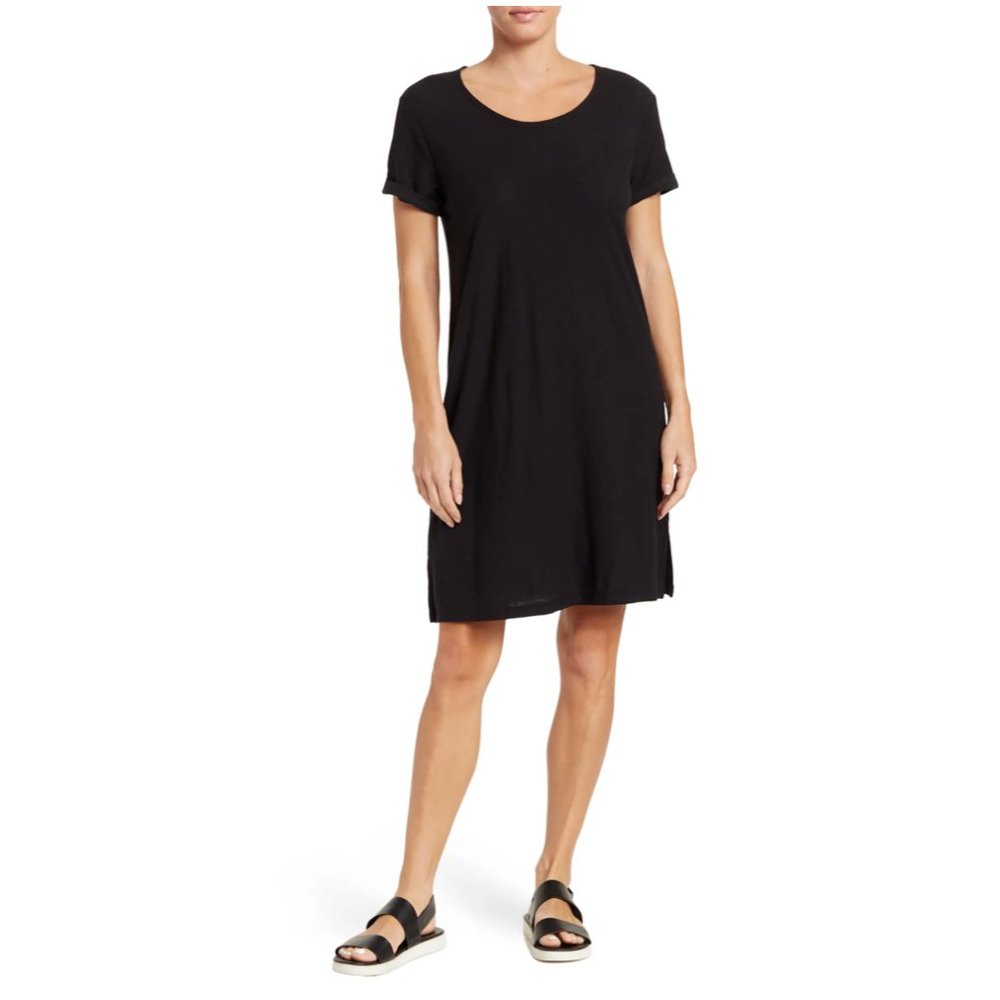 NWT James Perse Rolled Sleeve Black T-Shirt Dress- Size 1 (Fits 0-2)